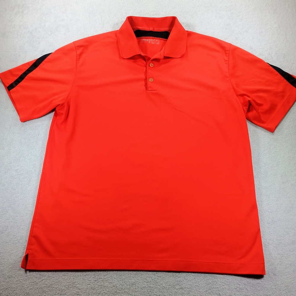 Nike Mens Golf Dri-FIT Polo Red Large Black Stripe Short Sleeve